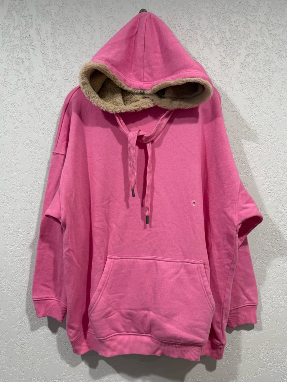 Aerie- Oversized Cozy Pink Hooded Sweatshirt Faux Fur Hood and Kangaroo Pocket
